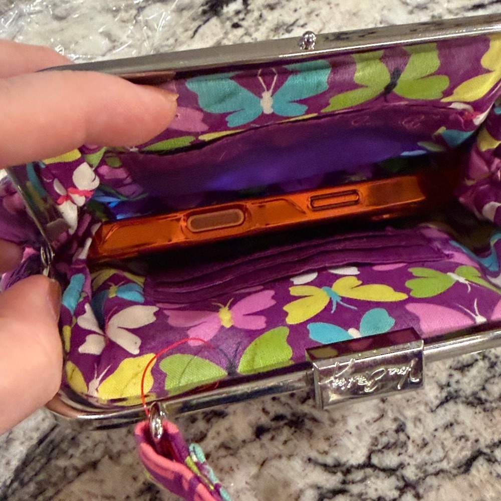 VERA BRADLEY Flutterby Purple Floral‎ Mini Frame Crossbody Quilted Retired Mint - Picture 7 of 8